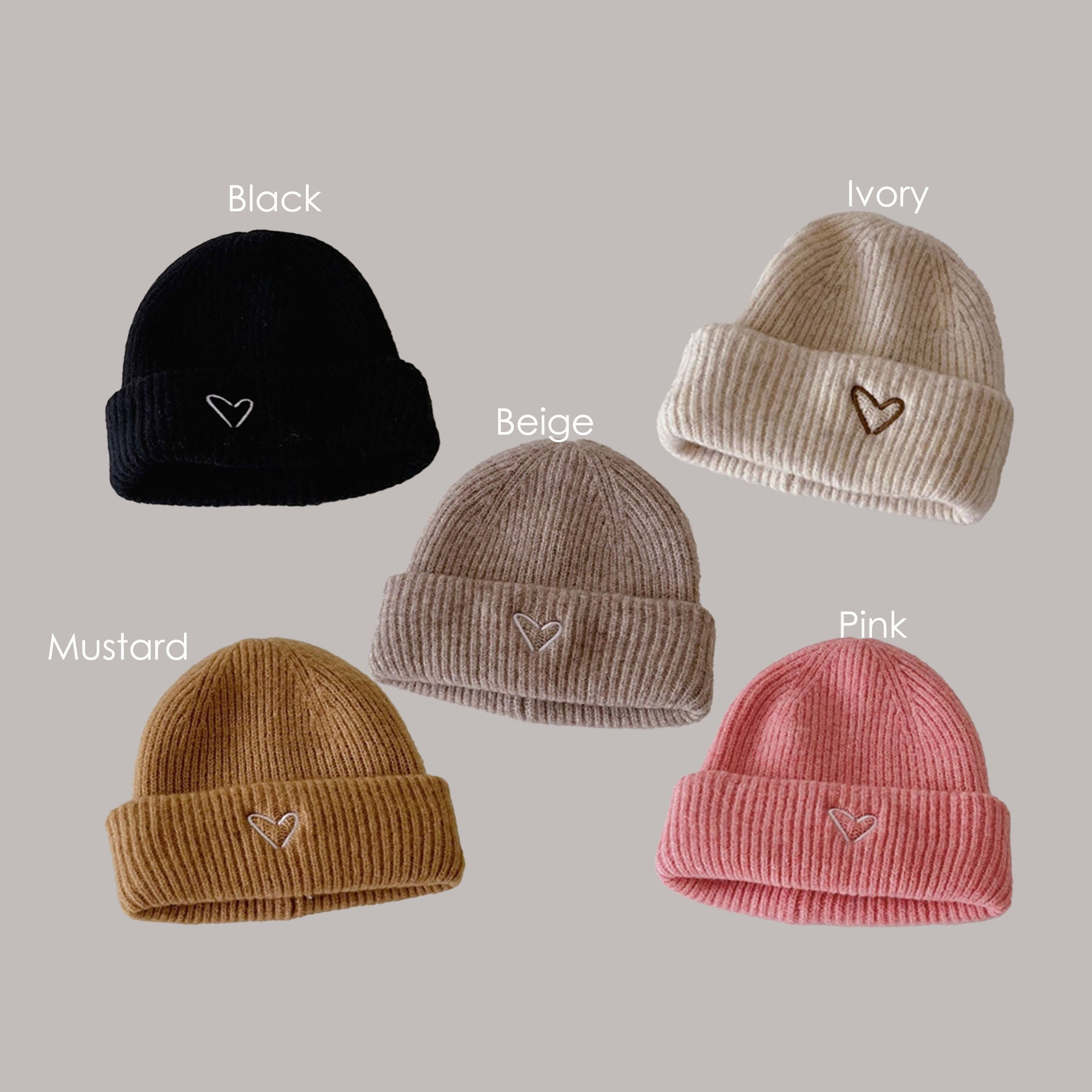 Kids Heart Embroidery Beanie (15m-7y) - 5Colors