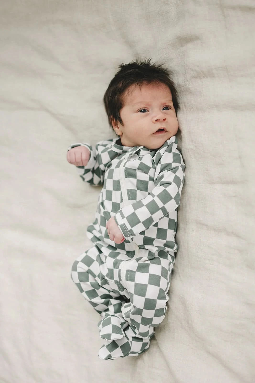 Baby Checkered Zipper Pajama Newborn 24m 2 Colors AT NOON STORE