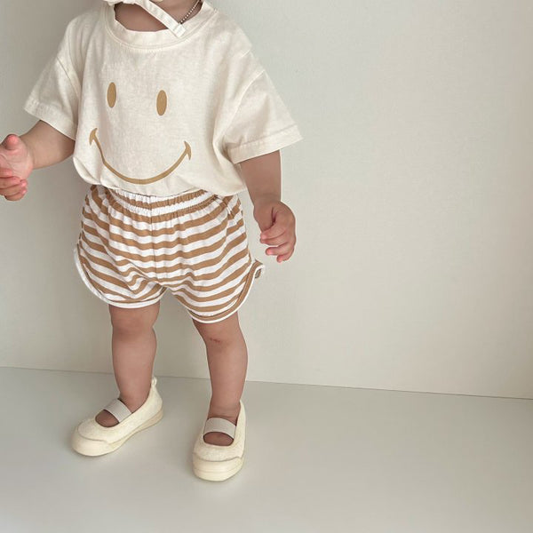 Baby Cotton T-Shirt and Stripe Shorts Set (4-15m) - 3 Colors