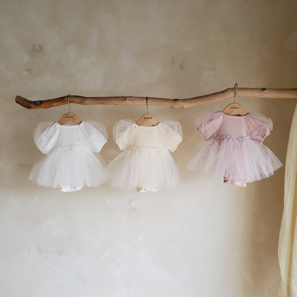 Baby Short Puff Sleeve Tutu Dress Romper (3-18m) - Dusty Rose - AT NOON STORE