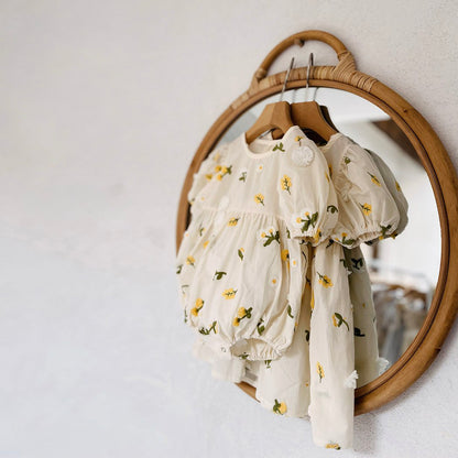 Toddler Milk Floral 3D Embroidery Short Sleeve Dress (1-6y) - Floral Ivory - AT NOON STORE