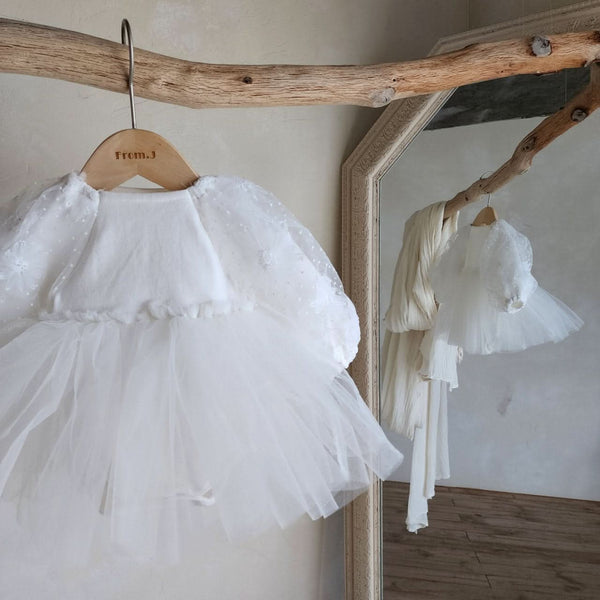 Baby Flower Embroidered Puff Sleeve Tutu Dress Romper (3-18m) - White