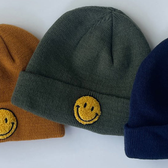 Kids Smiley Face Embroidery Patch Beanie (3-7y) - 4Colors - AT NOON STORE