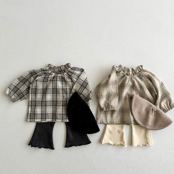 Baby Toddler Ruffle Neck Plaid Blouse Top (3m-5y) - 2 Colors