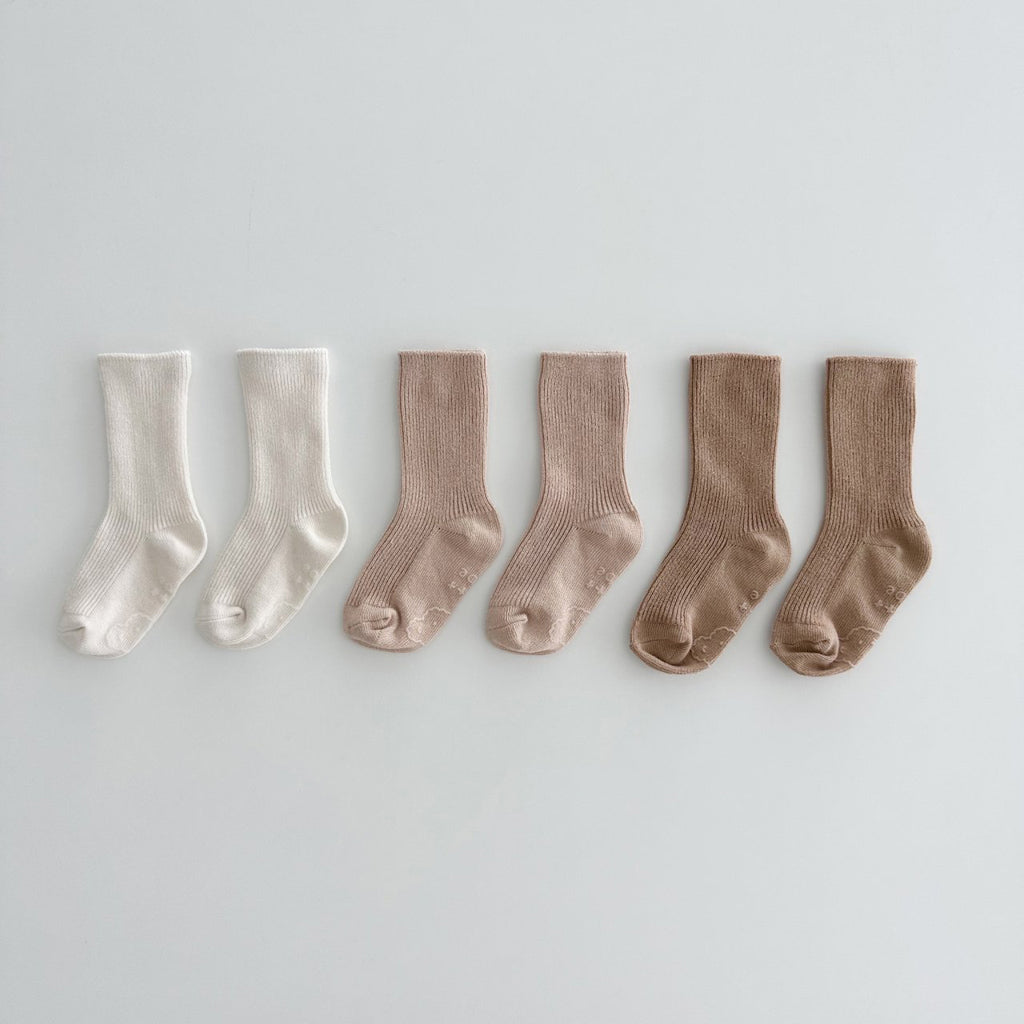 Toddler 3pk Cozy Socks (0-7y) - Sand