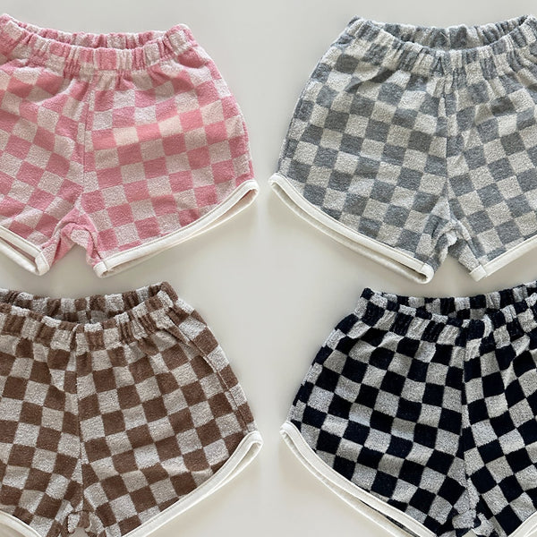 Toddle Terry Cloth Check Shorts (6m-5y) - Navy, Grey - AT NOON STORE