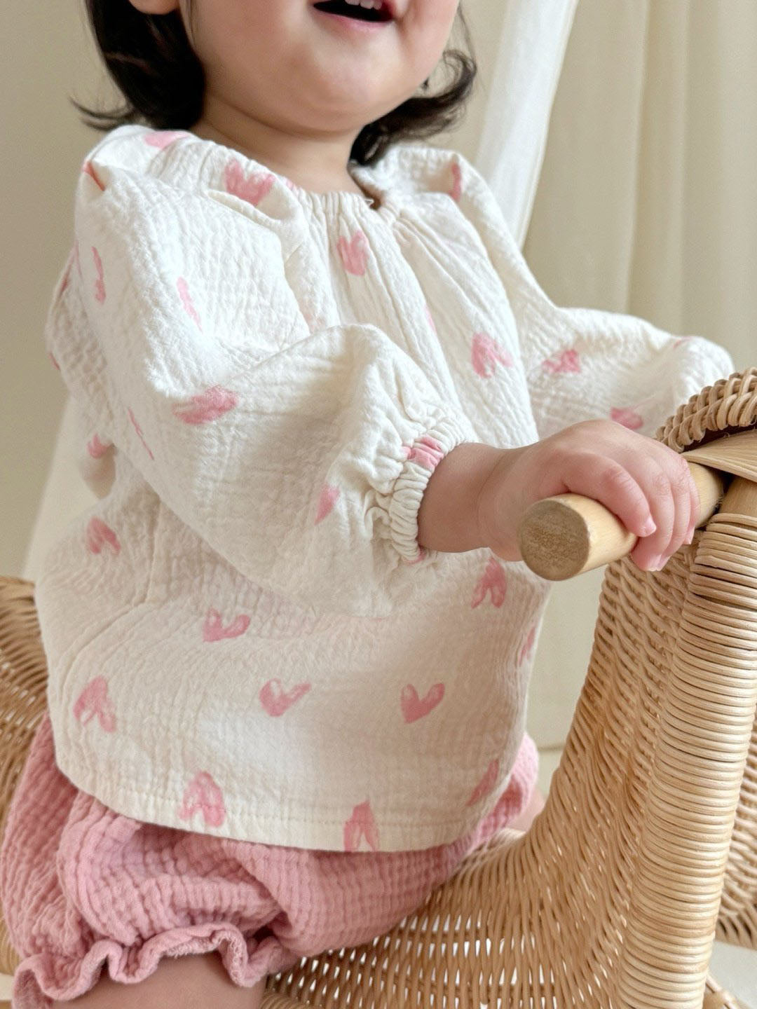 Baby Gauze Cotton Heart Print Top and Bloomer Set - Pink - AT NOON STORE