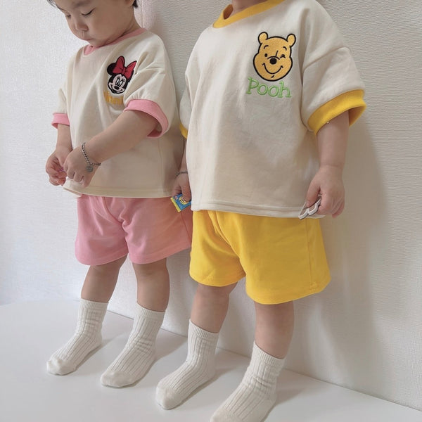 Toddler Disney Friends Embroidery Short Sleeve Top and Shorts Set (18m-6y) - 3 Colors