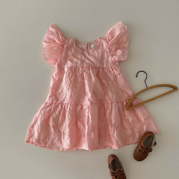 Toddler Short Sleeve Rose Jacquard Dress(2-6y) - 2 Colors