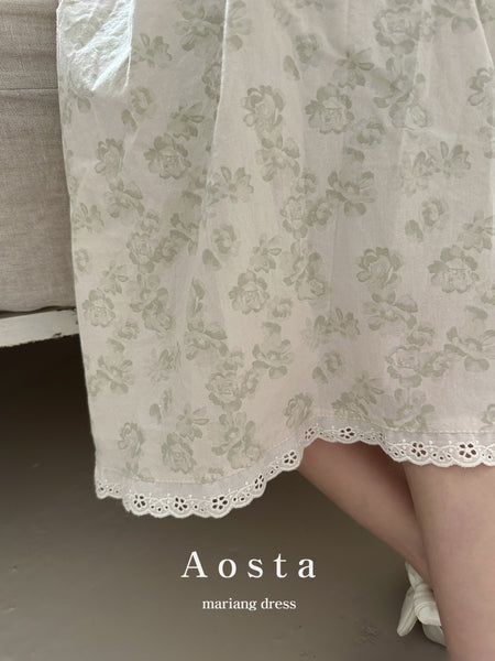 Girls Aosta Short Sleeve Square Neck Dress (3m-5y) - Green Floral