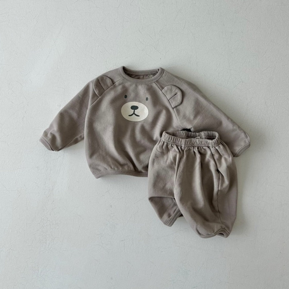 Baby Printed Bear Face 3D Ears Sweatshirt and 3/4 Pants Set (4-15m) - Grey - AT NOON STORE