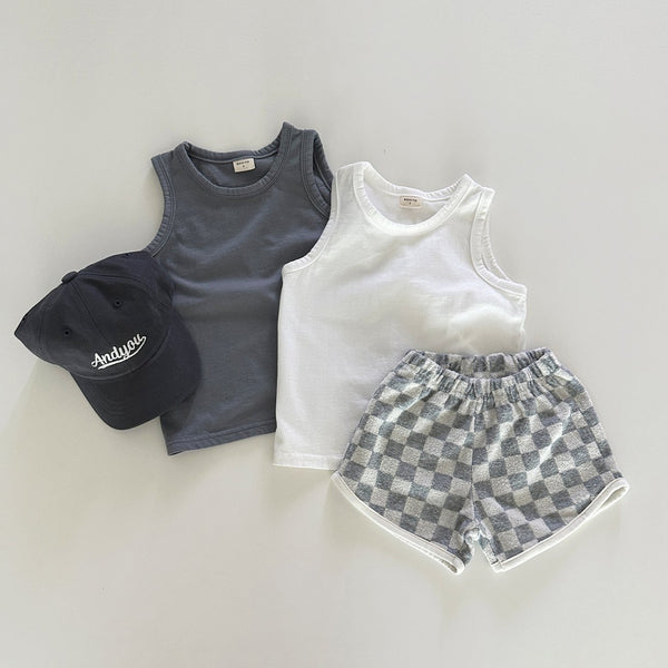Toddle Terry Cloth Check Shorts (6m-5y) - Navy, Grey - AT NOON STORE
