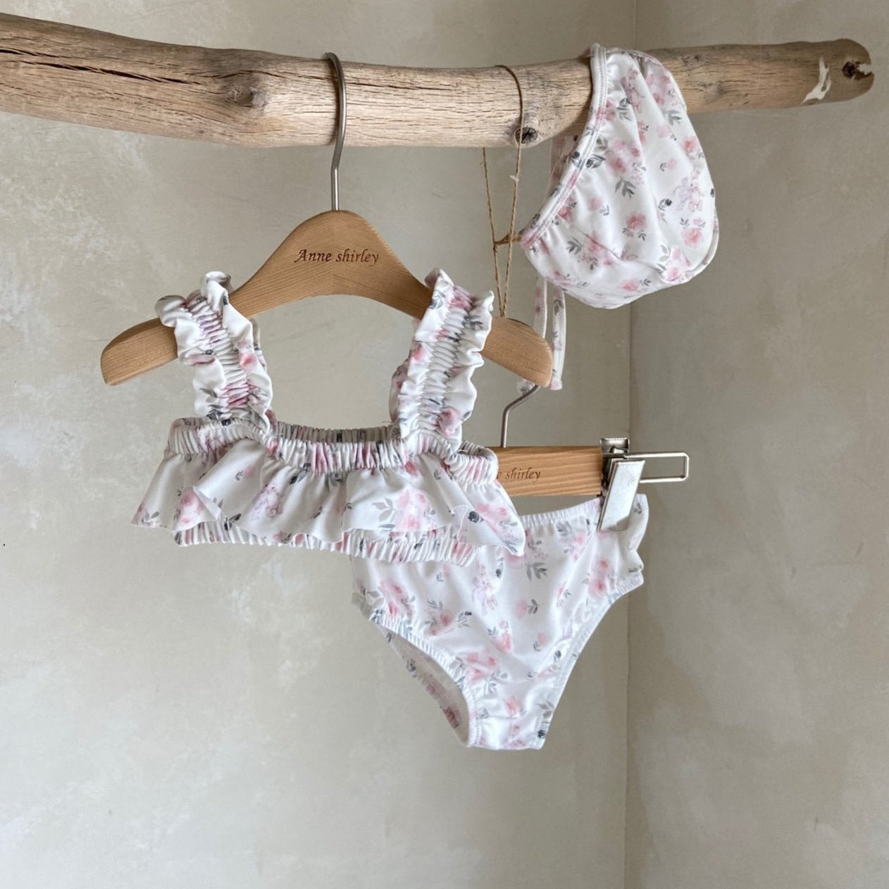 Baby Bunny Floral Print 2-piece Swimsuit and Swim Hat Set (3-17m)