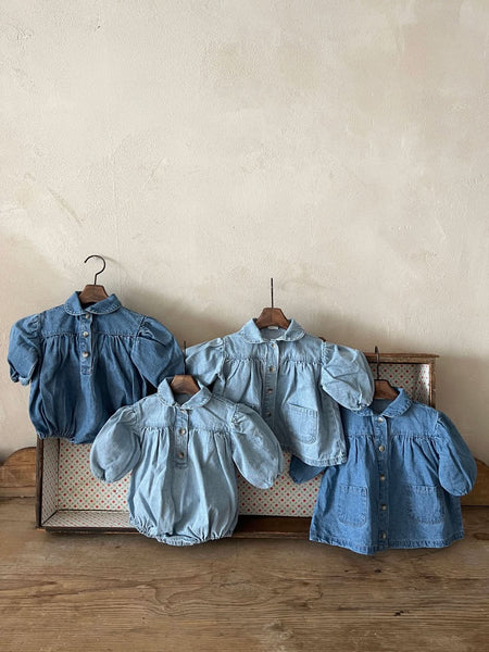 Baby Lala  Denim Peter Pan Collar Romper (0-24m) - 2 Colors