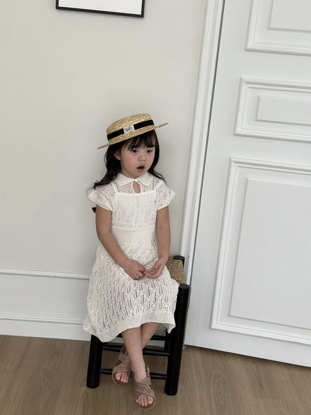 Toddler Crochet Knit Dress and Cami Set (2-5y) - Cream