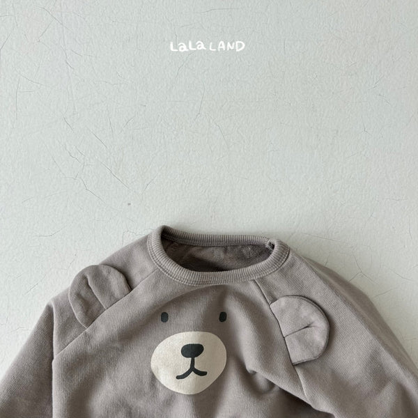 Baby Printed Bear Face 3D Ears Sweatshirt and 3/4 Pants Set (4-15m) - Grey