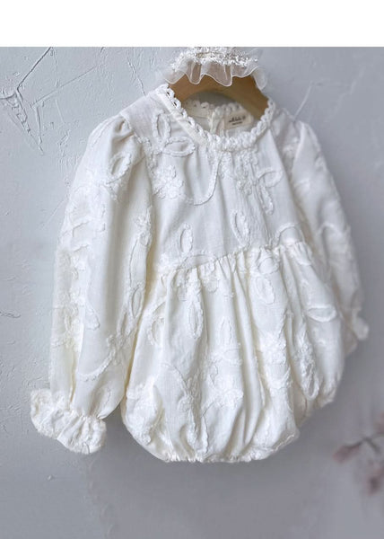 Baby Velour Embroidery Bubble Romper (3-24m) - Ivory