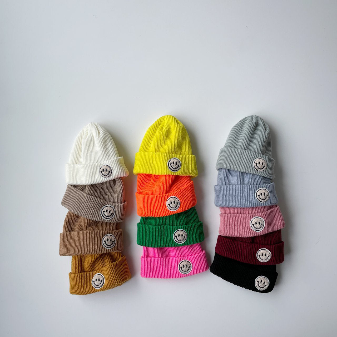 Baby Smile Patch Rib-Knit Beanie (6-30m) - 13 Colors - AT NOON STORE