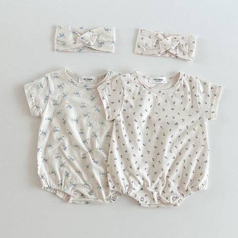 Baby Floral Print Short Sleeve T-Shirt Romper and Headband Set (4-14m) - 2 Colors - AT NOON STORE