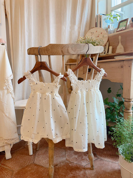 Toddler Marron Smocked Sleeveless Dress (3m-5y)- Polka Dot
