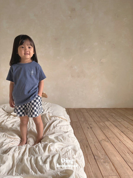 Toddler Graphic Print T-Shirt and Checker Shorts Set (1-5y) - Navy Shorts