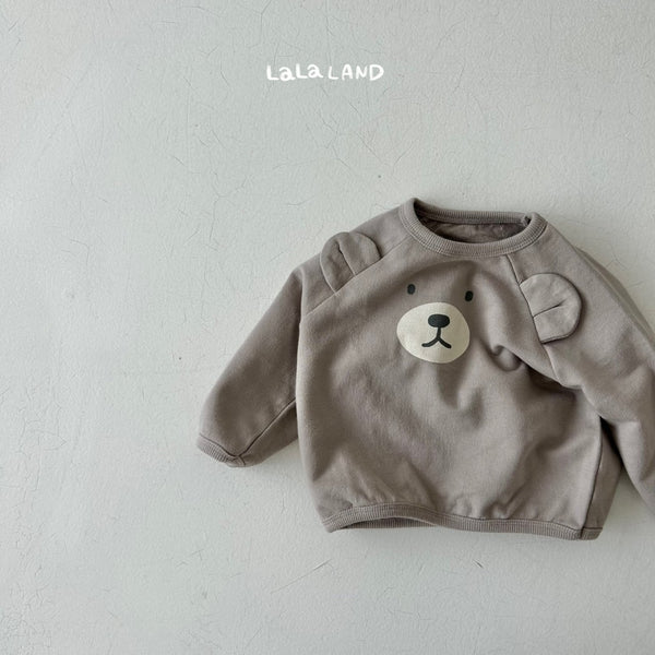 Baby Printed Bear Face 3D Ears Sweatshirt and 3/4 Pants Set (4-15m) - Grey