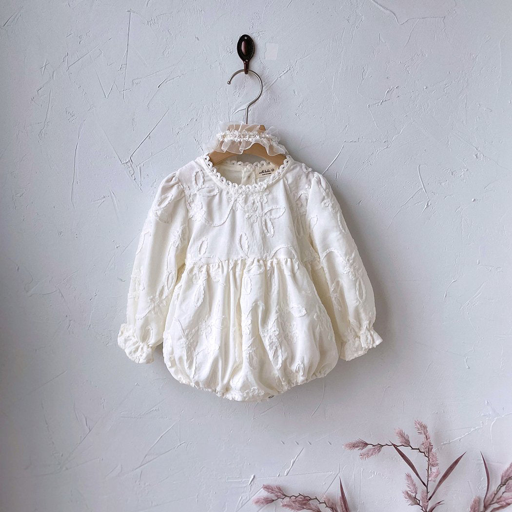 Baby Velour Embroidery Bubble Romper (3-24m) - Ivory