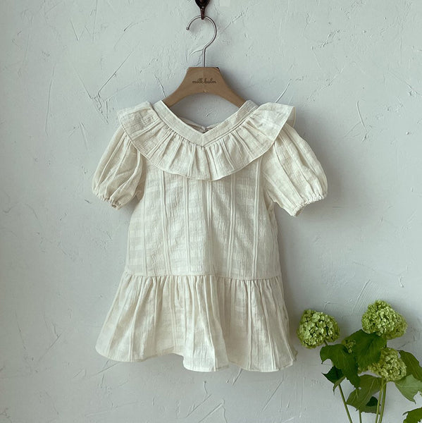 Toddler Milk Ruffle V-Neck Tie Back Dress (3m-5y)- Cream
