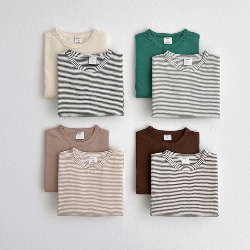 Kids 2-Pack Crewneck Long Sleeve Tee (4-5y) - Cream + Black Stripe - AT NOON STORE