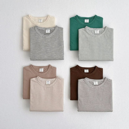 Kids 2-Pack Crewneck Long Sleeve Tee (4-5y) - Cream + Black Stripe - AT NOON STORE