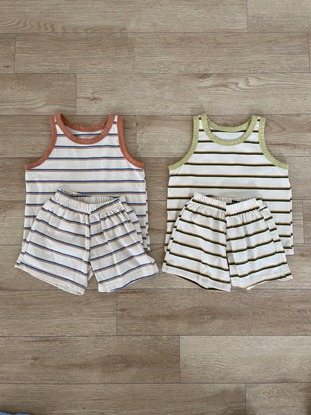 Toddler Stripe Tank Top and Shorts Set (1-5y) - Orange - AT NOON STORE