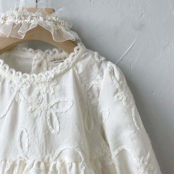 Baby Velour Embroidery Bubble Romper (3-24m) - Ivory