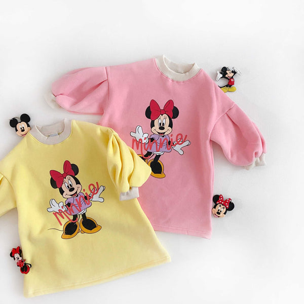 Toddler Puff Sleeve Fleece Lined Minnie Dress (2-6y) - 2 Colors