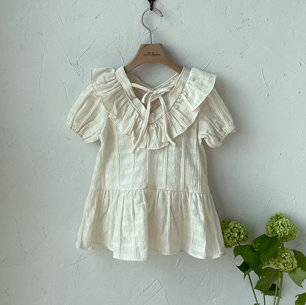 Toddler Milk Ruffle V-Neck Tie Back Dress (3m-5y)- Cream
