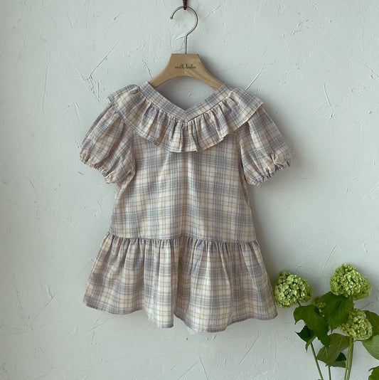 Toddler Milk Ruffle V-Neck Tie Back Dress (3m-5y)- Plaid - AT NOON STORE