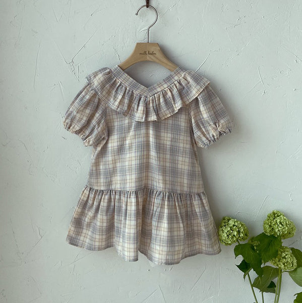 Toddler Milk Ruffle V-Neck Tie Back Dress (3m-5y)- Plaid