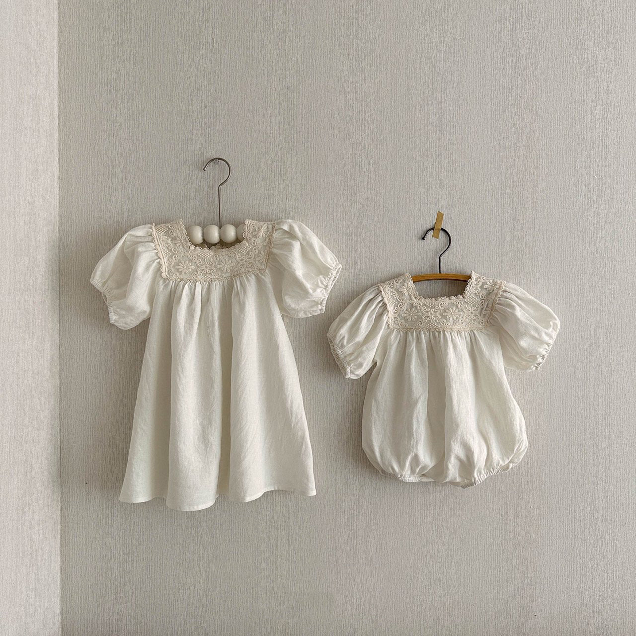 Baby Lace Square Neck Linen Romper (3-18m) - 2 Colors - AT NOON STORE