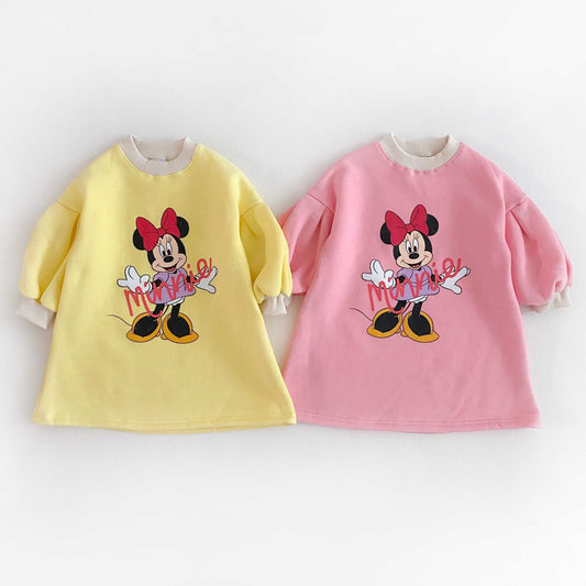 Toddler Puff Sleeve Fleece Lined Minnie Dress (2-6y) - 2 Colors - AT NOON STORE