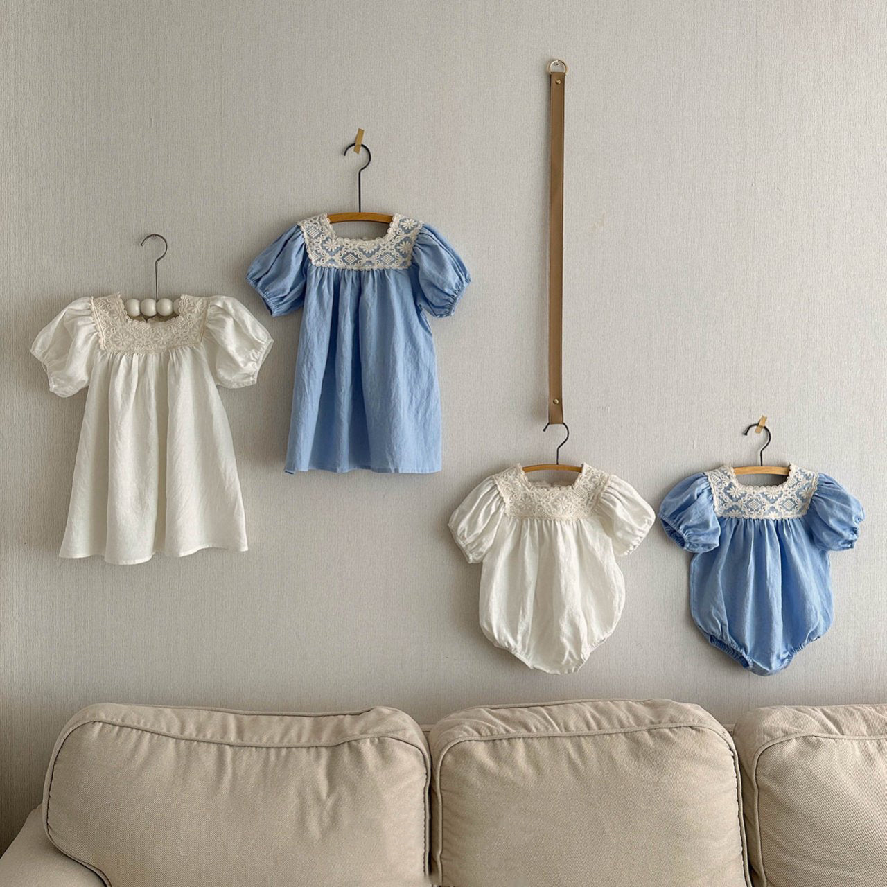 Baby Lace Square Neck Linen Romper (3-18m) - 2 Colors - AT NOON STORE