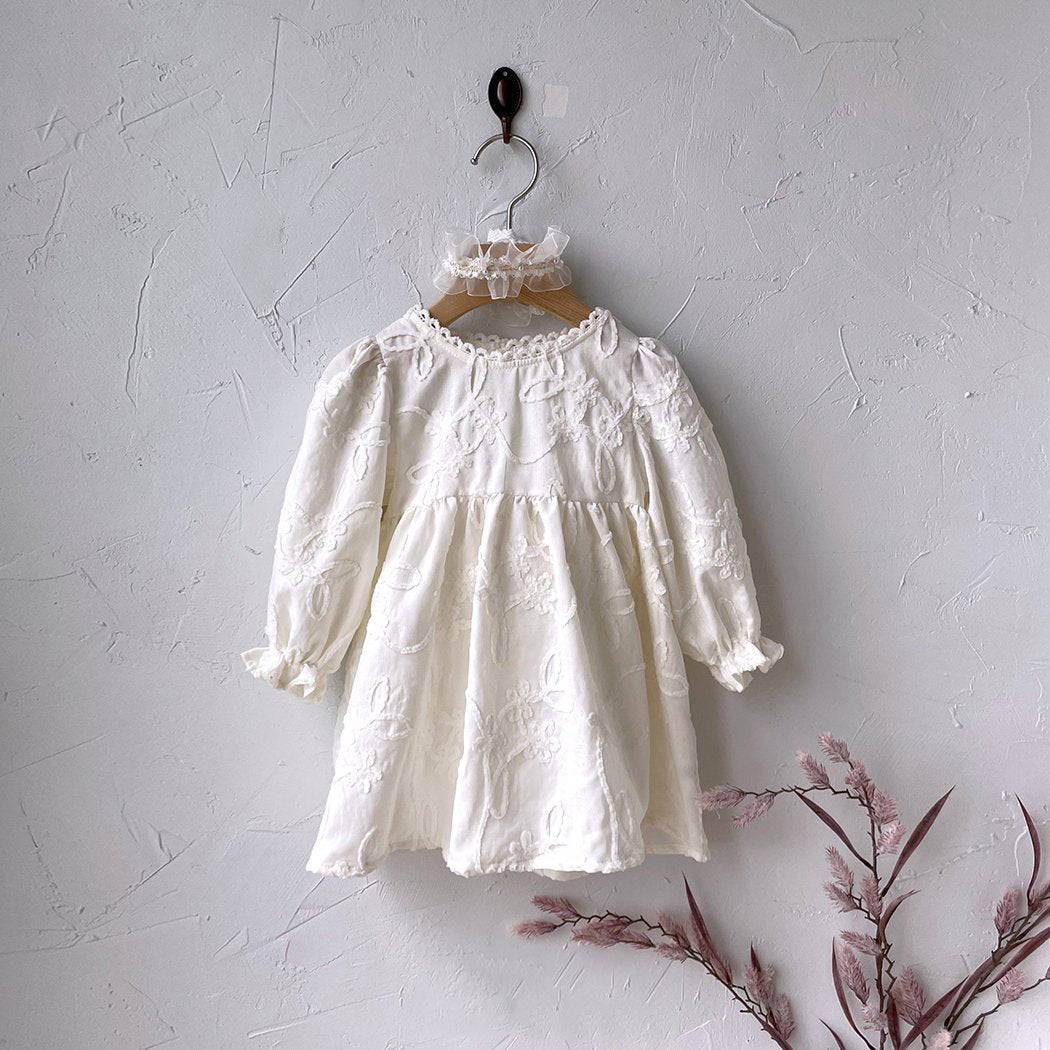 Toddler Velour Embroidery Dress (3m-5y) - Ivory - AT NOON STORE