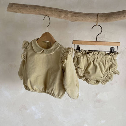 Baby Mon Corduroy Ruffle Shoulder Top and Bloomer Shorts Set  (6-22m) - Yellow Cream - AT NOON STORE