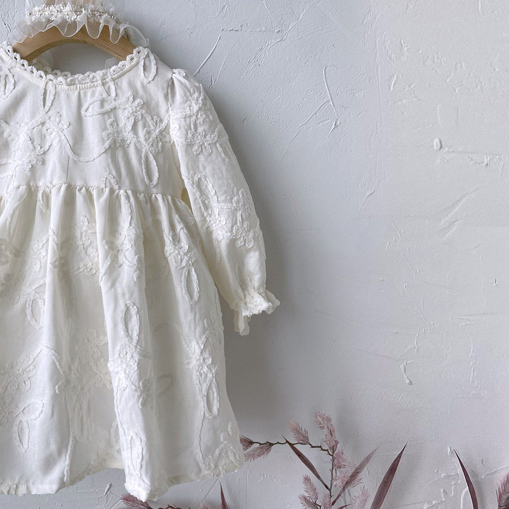 Toddler Velour Embroidery Dress (3m-5y) - Ivory - AT NOON STORE