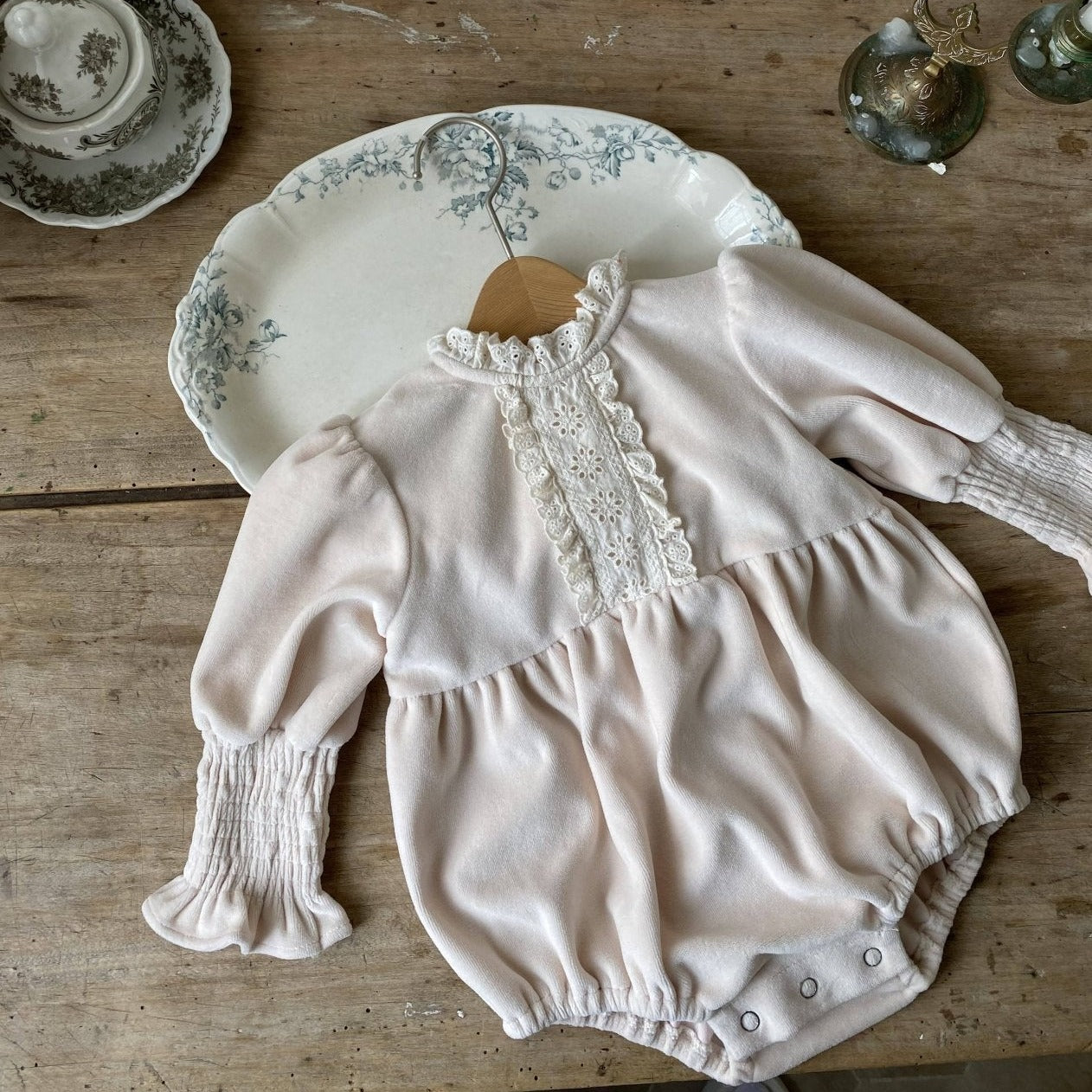 Baby Lace Neck Romper (6-24m) - Ivory - AT NOON STORE