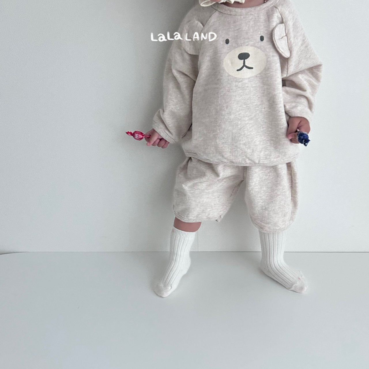 Baby Printed Bear Face 3D Ears Sweatshirt and 3/4 Pants Set (4-15m) - Grey - AT NOON STORE