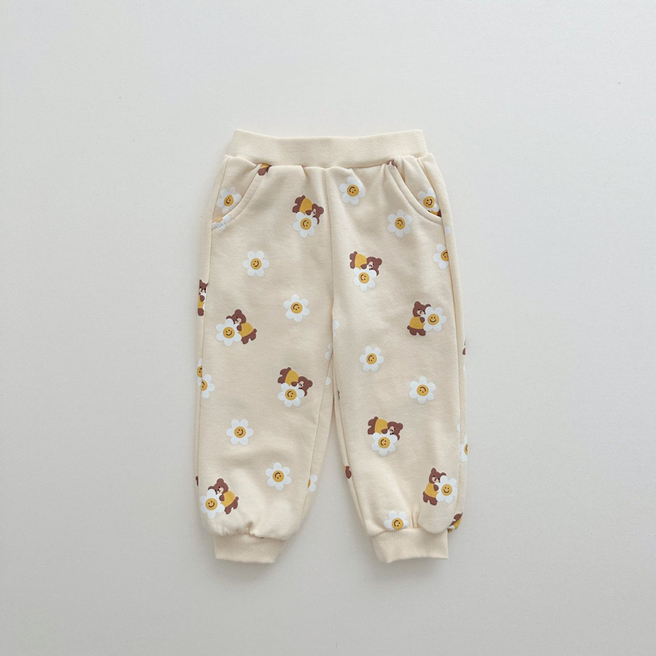 Kids Daisy Bear Print Sweatshirt & Jogger Pants Set (1-6y) - Cream - AT NOON STORE