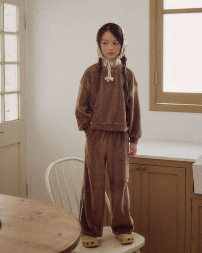 Kids F25 Velour Long Sleeve Sweatshirt and Side Lace Tape Pull-on Pants Set (3-7y) - Brown