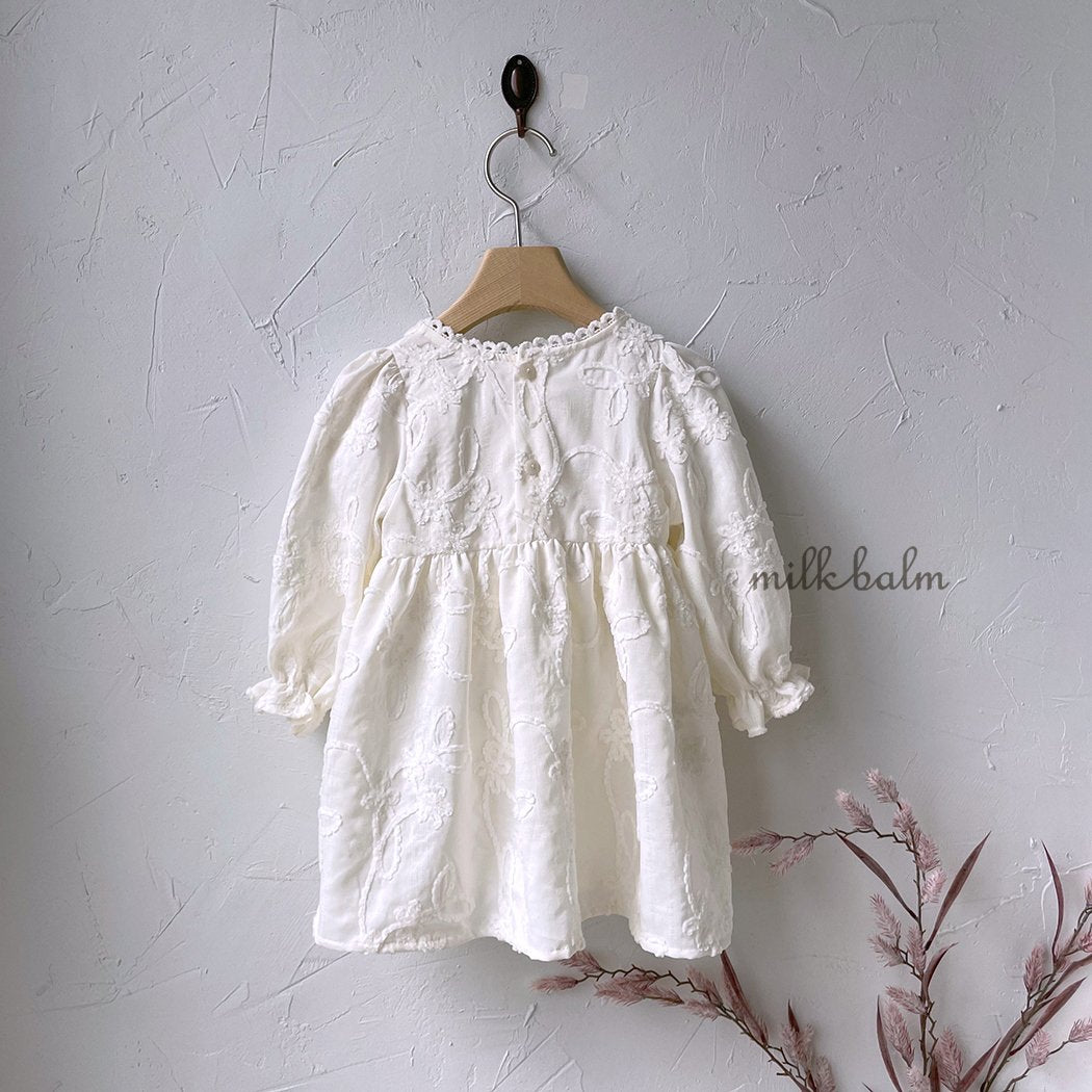 Toddler Velour Embroidery Dress (3m-5y) - Ivory - AT NOON STORE