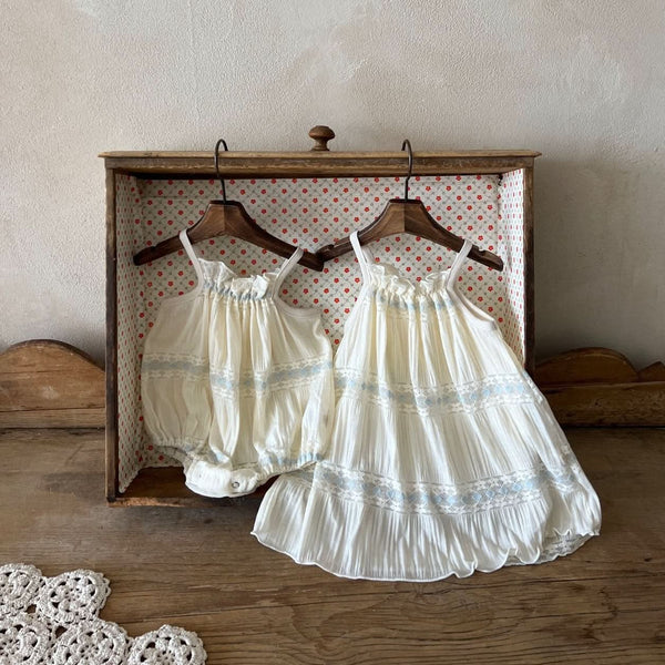 Girls Blue Floral Lace Detail Sleeveless Dress (1-5y)