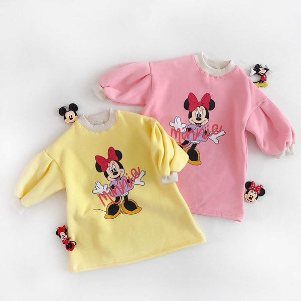 Toddler Puff Sleeve Fleece Lined Minnie Dress (2-6y) - 2 Colors