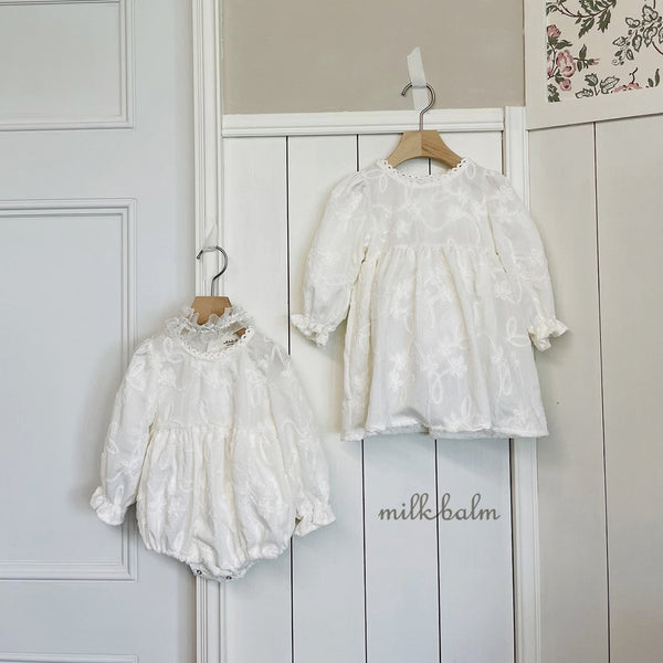 Baby Velour Embroidery Bubble Romper (3-24m) - Ivory